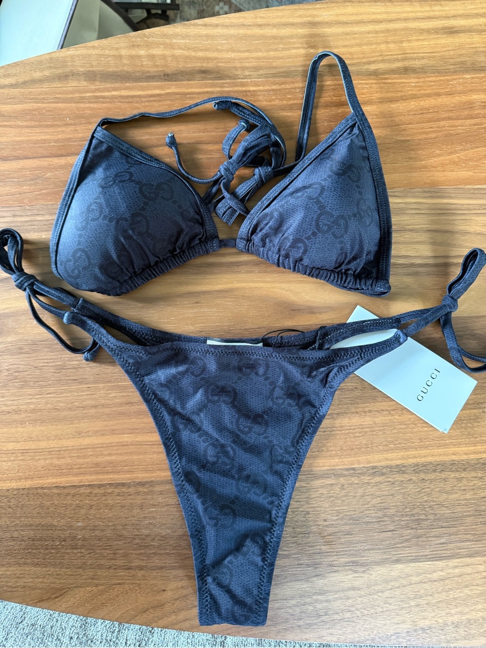 Black GG Logo Triangle Bikini Set